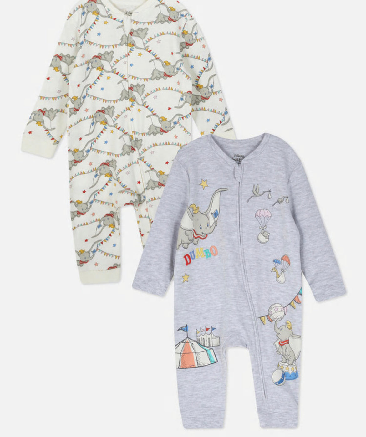 2 Pcs Dumbo Zip-Up Sleepsuits [Size 3-6 m]